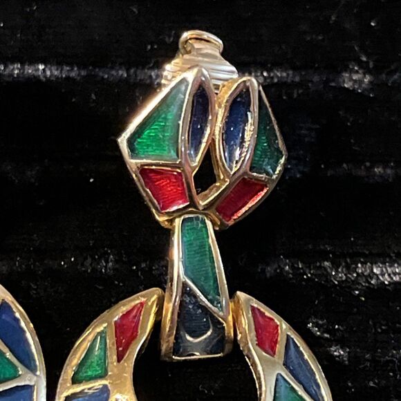 VTG Gerard Yosca Goldtone Enamel Egyptian Revival Door Knocker Clip OnEarrings - Picture 4 of 8